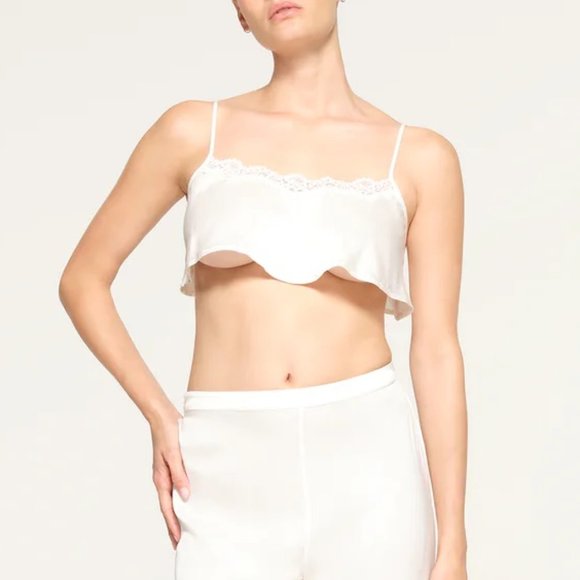 Skims Bridal Silk super cropped cami marble white size small - Picture 1 of 5
